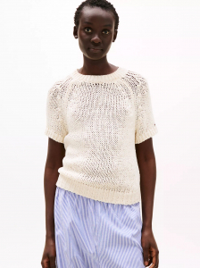 Short-Sleeve Open-Knit Sweater
