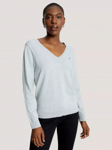 Solid Cotton-Blend V-Neck Sweater