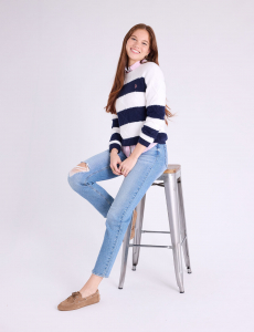 MIXED STITCH STRIPE CREW NECK SWEATER