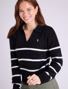 JOHNNY COLLAR THIN STRIPE SWEATER