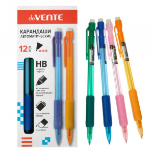 Карандаш механический deVENTE, 0.5 мм, НВ, каучуковый упор, полупрозрачный корпус, с клипом, МИКС