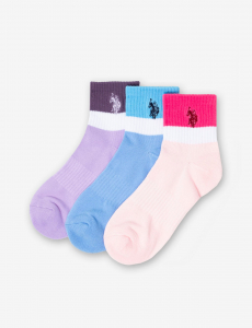 LADIES 3PK TRI COLOR ASSORTED QUARTER CREW SOCKS
