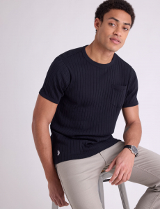 WHITE LABEL RIB CREW T-SHIRT WITH POCKET