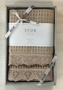 Набор вафельных полотенец EFOR из 2-х предметов (50*90 и 70*140) WAFFLE BEJ бежевый гипюр