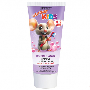 Детская зубная паста DENTAVIT KIDS гелевая фтор + кальций BUBBLE GUM 65г Витэкс