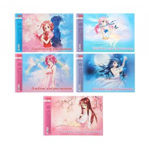 Альбом для рисования А4 24 листа на гребне «Волшебный мир», аниме, обложка мелованный картон, матовая ламинация, блок офсет, на отрыве,5 В, МИКС