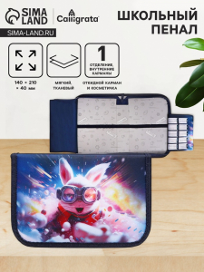 Пенал 1 секция 140 х 210 х 40 мм, откидной карман и косметичка, тканевый, Calligrata TOP Content 