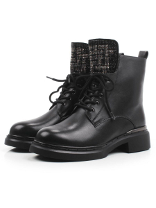 01-FJ1121-2 BLACK Ботинки демисезонные женские (натуральная кожа, байка)