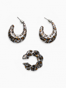 Серьги и каффы QF «Леопард», набор, жгутик, цвет серебро