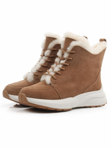 04-ZL23-013 BROWN Ботинки зимние женские (натуральная замша, натуральный мех)