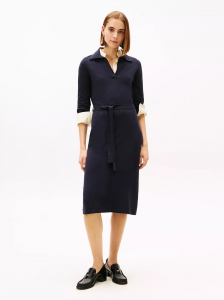 Belted Sweater Polo Dress