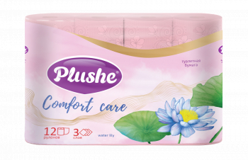 Туалетная бумага Plushe «Comfort care» Water Lily,12 рул., 3 слоя