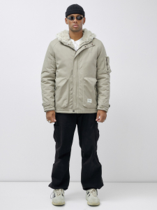 Куртка молодежная мужская зимняя с мехом бежевого цвета 2611B