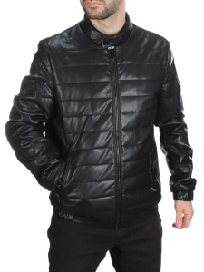 A163 BLACK Куртка из эко-кожи мужская (50 гр. синтепон)