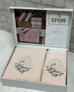 Набор полотенец EFOR из 2-х предметов (50*90 и 70*140) CICEK SEPETI персик SOMON