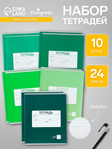 Тетради 10 штук, 24 листа в линию «Однотонная», обложка мелованная бумага, ВД-лак, блок №2, белизна 75%