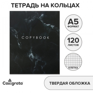 Тетрадь на кольцах Calligrata «Мрамор чёрный» A5, 120 листов, в клетку, обложка 7БЦ, блок офсет