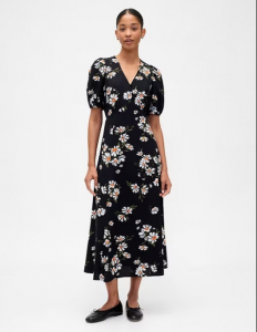 Puff Sleeve V-Neck Maxi Dress