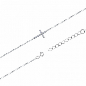 Браслет с фианитом родированный серебро 925*