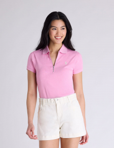 HALF ZIP PUFF SLEEVE HEATHER POLO SHIRT