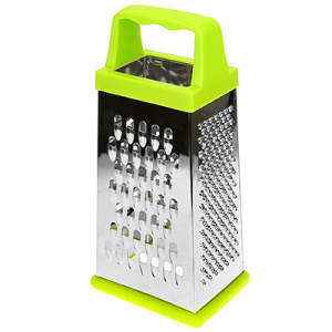 Терка из нержавеющей стали четырехгранная пластмассовая ручка 20,5см, основание 9,5х7см, съемная силиконовая подставка, цвета микс (Китай)