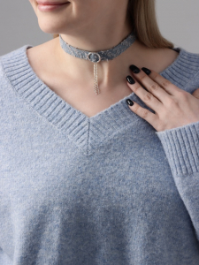 Чокер «Джинс» кольцо с цепочками, цвет голубой, 36 см