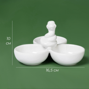 Менажница Доляна «Милые змейки», 3 секции, 16.5?15.5?10 см, доломит, белая