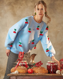 Свитшот с начёсом и вязаными вишенками SNV001