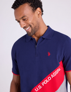 PIQUE COLOR BLOCK ZIPPER POLO SHIRT