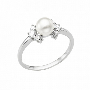 Кольцо с иск.жемчугом родированное серебро 925*