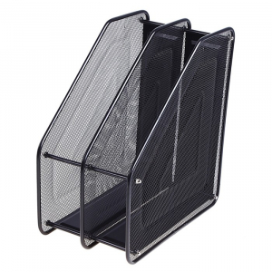 УЦЕНКА Лоток для бумаг вертикальный, 2 отделения, в сетку, чёрный