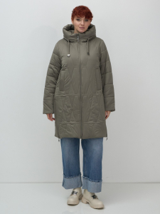 Пальто зимнее утепленное женское большого размера светло-коричневого цвета 7699SK