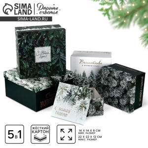 Набор подарочных новогодних коробок 5 в 1 «С Новым годом», 14?14?8–22?22?12 см