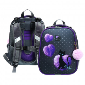 Рюкзак каркасный школьный 38?30?16 см, эргономичная спинка, Stavia «Чёрная кошка», серый