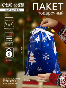 Пакет подарочный новогодний с завязками, «Зимний лес», 29?43 см