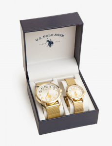 HIS AND HERS GOLD MESH STRAP WATCH SET
