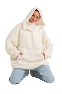 Толстовка женская из овечьей шерсти оверсайз HOT TREND (с капюшоном, цвет Ваниль) цвет БЕЛЫЙ