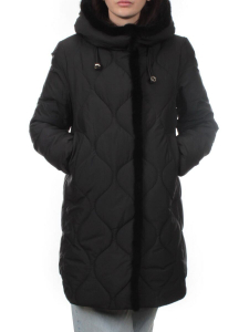 310 BLACK/BLACK Пальто зимнее стеганое женское (200 гр. холлофайбер, натуральная норка)