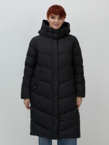 Пальто зимнее утепленное с капюшоном женское черного цвета 7623Ch
