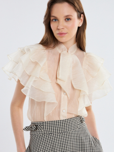 Блузка из органзы с рюшами и бантом OD-929-4 молочный