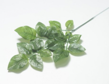 Искусственные цветы, Ветка кустовая лист розы 15 листьев (есть брак) (1010237) зеленый