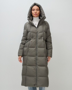Пальто зимнее утепленное с капюшоном женское темно-серого цвета 7729TC