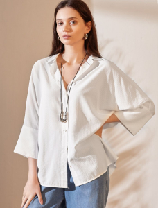 Блузка с цельнокроеным рукавом 3/4 из эластичного хлопка