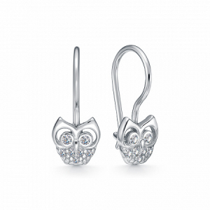 Серьги с фианитом родированные серебро 925*