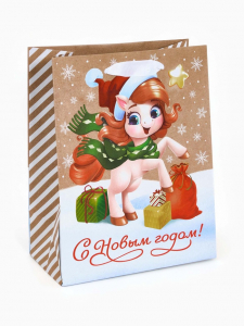 Пакет подарочный новогодний крафтовый «С Новым 2026 годом!», лошадь MS 18?23?10 см