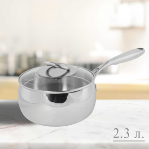 903-002 Ковш 2,3л  крышкой стекл.18см MIRROW (х4)Нержавеющая сталь