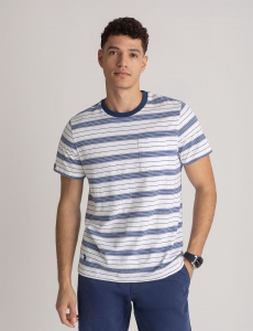 WHITE LABEL STRIPE CREW NECK T-SHIRT WITH POCKET