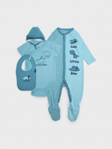 Комплект детский мальчика: боди, комбинезон, нагрудник, чепчик