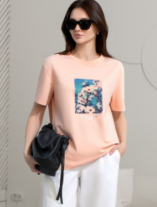 Свободная футболка с принтом из премиального хлопка с эластаном