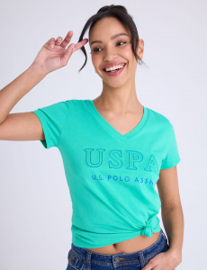 USPA DEBOSSED PRINT V-NECK GRAPHIC T-SHIRT